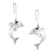 Pure .925 Sterling Silver Dolphin Earrings 2 inch Long Solid High Polished.