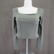 LUSH Olive Long Sleeve Square Neck Ribbed Knit Top Size L #4716