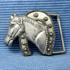 Cowboy Western Horse Horseshoe Belt Buckle Cowgirl Open Work Vtg 60s 70s .PCB885