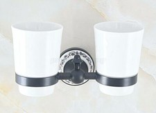 Black Oil Brass Wall Mount Bathroom Toothbrush Holder With Double Ceramics Cups