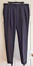 Vtg Evan Picone Mens Wool Dress Trousers Pants Blue 38X33 Pleated Cuffed