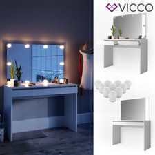Vicco Coiffeuse Blanc 106cm avec miroir LED
