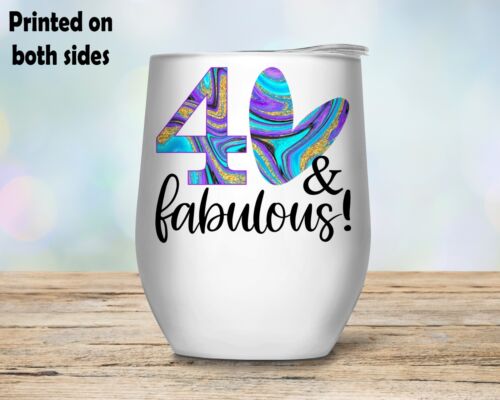 40th Birthday Gift Agate Wine Tumbler Cup Stemless - Picture 3 of 6