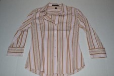 EXPRESS DESIGN STUDIO BROWN PINK STRIPED DRESS SHIRT WOMENS SIZE XS