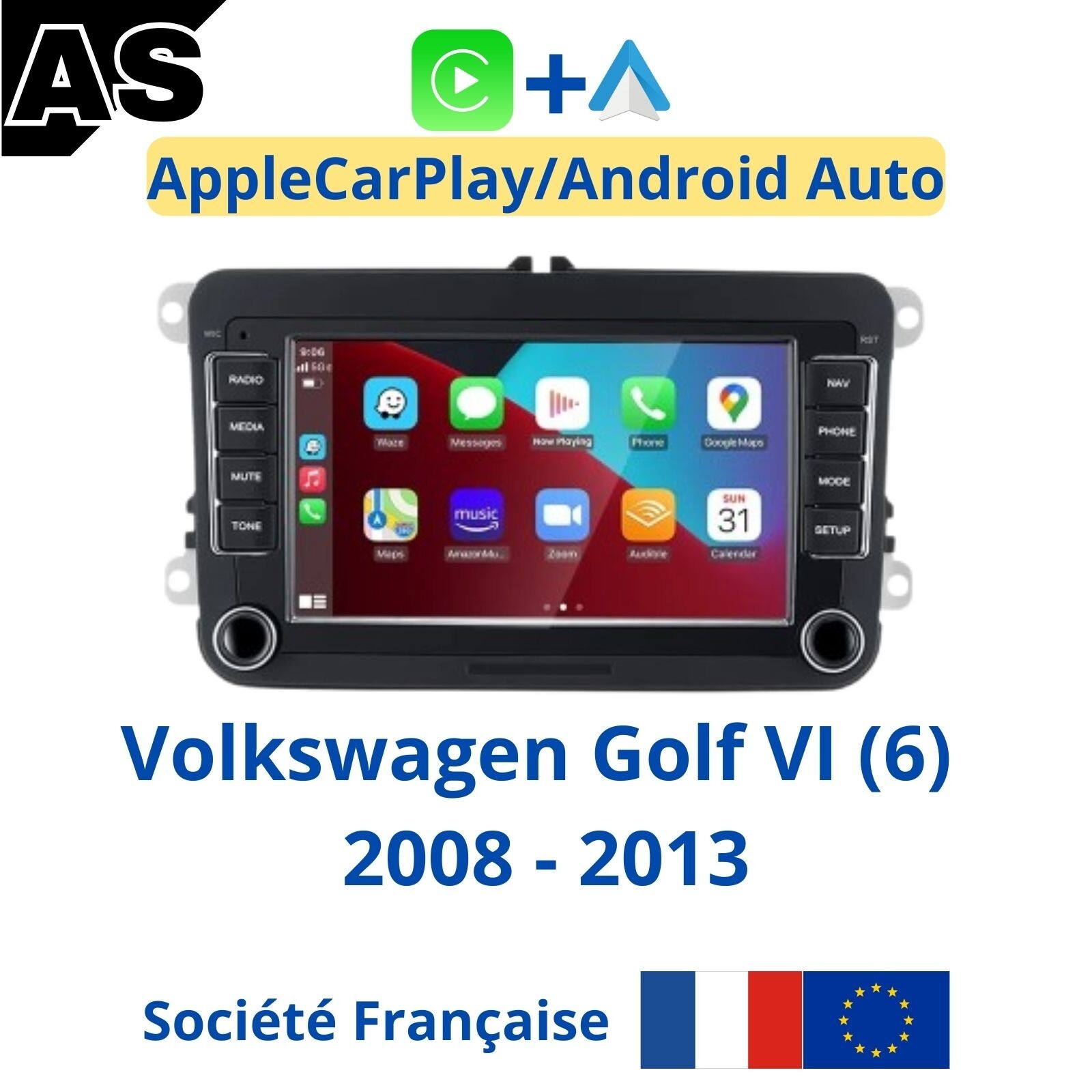 Autoradio Android 12 Volkswagen Golf VI 2008-2013 CarPlay Android Auto GPS Bluetooth tactile