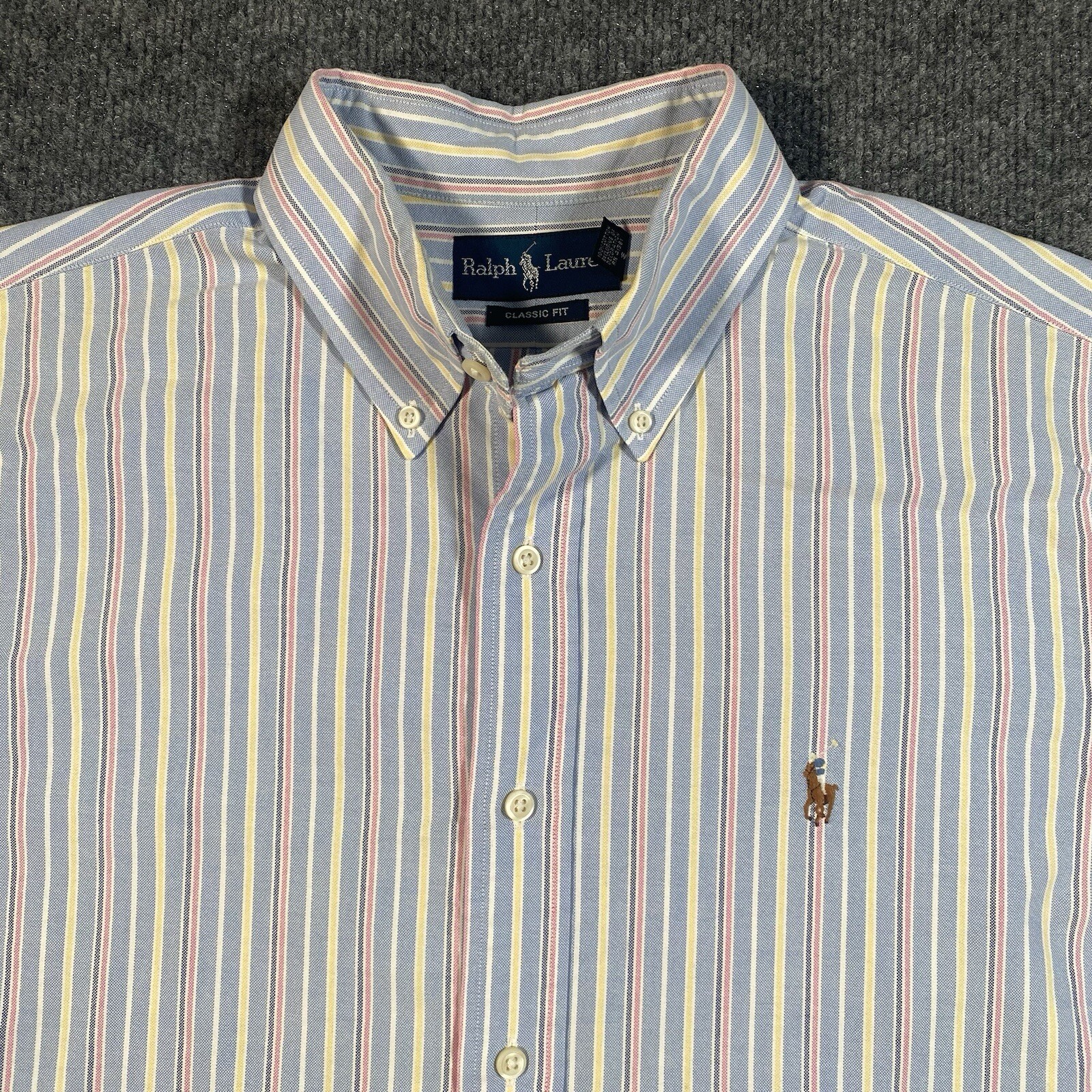 Camicia Ralph Lauren da uomo a righe a maniche corte con bottoni carne pony preppy brillante