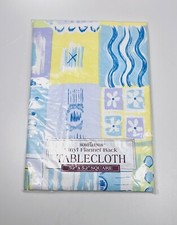 Home Trends Vinyl Flannel Back Indoor Outdoor Tablecloth Blue Yellow Beach 52x52