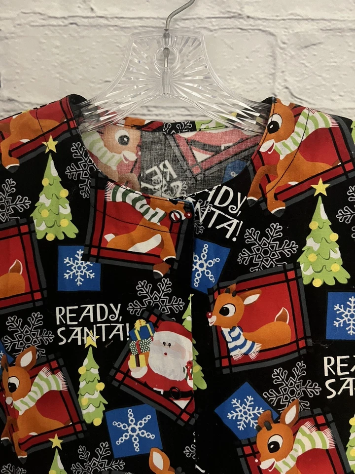 Unbranded Multicolored READY SANTA Scrub Jacket Snap Front Women's Size XS - Image 2 of 4