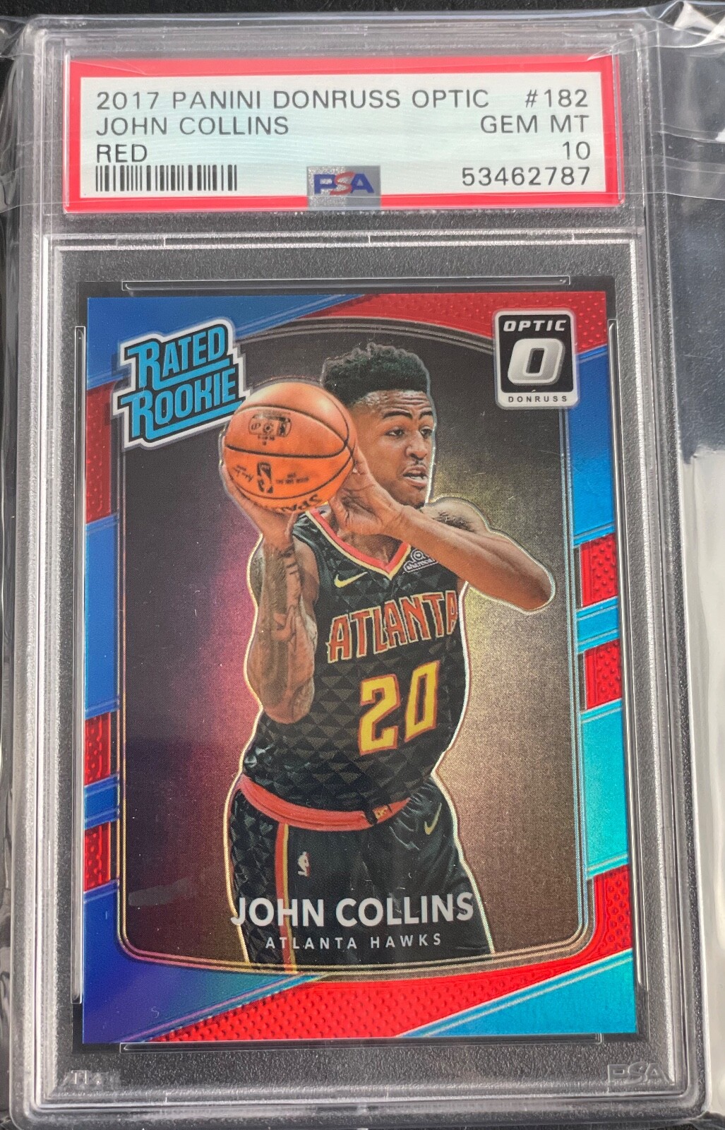 #/99 John Collins PSA 10 GEM MINT 2017-18 Panini Rated Optic Red Prizm RC #182