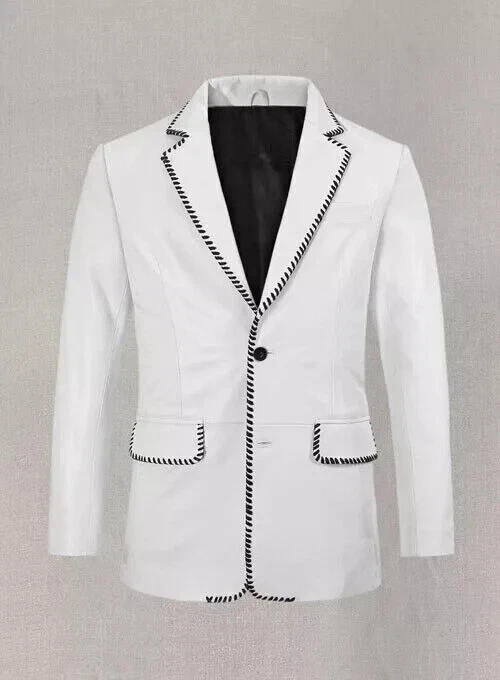 New Men's White Leather Blazer Soft Sheepskin Causal Slim Fit Coat Blazer