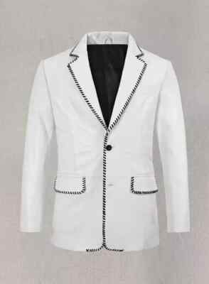 Neu Herren Weiß Leder Blazer Weich Schafsfell Freizeit Slim Fit Mantel Blazer