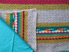 Vintage Hand Knit Striped Knit Throw Bright Colors 46" x 64"