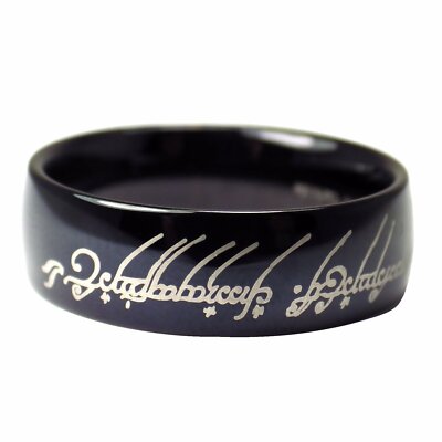 The One Ring Black Tungsten Lord of the Rings Elvish Text Band