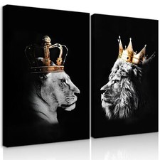 BJVJKSU Black and White Lion Wall Art Lion and Lioness Canvas Wall Art King a...