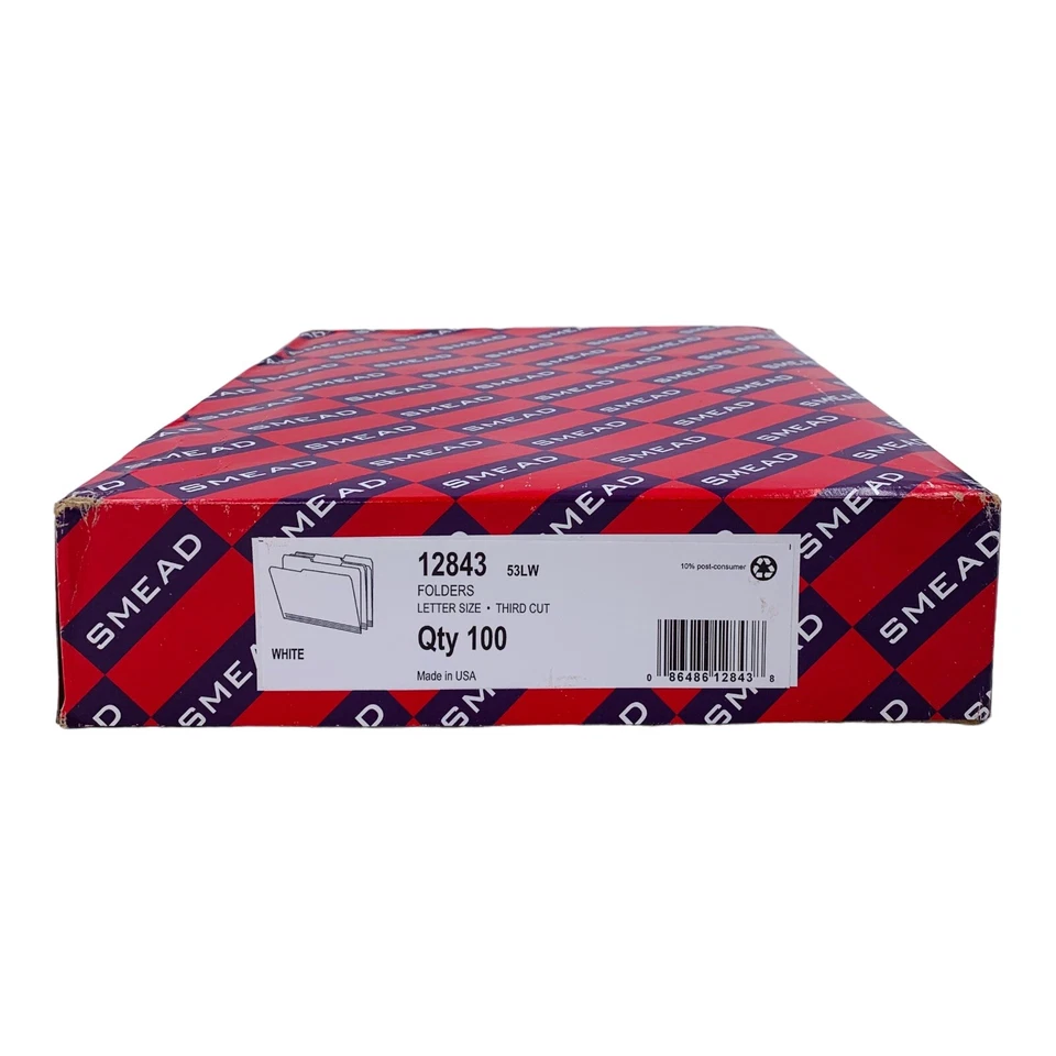 100 папок Smead белые папки для файлов размер Letter верхняя вкладка вырез 1/3 12843 - Изображение 2 из 4