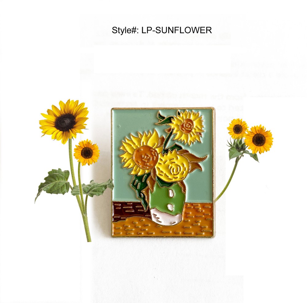 Floral in Vase Painting Lapel Pin, Flower Brooch Sunflower Pin Floral Pin