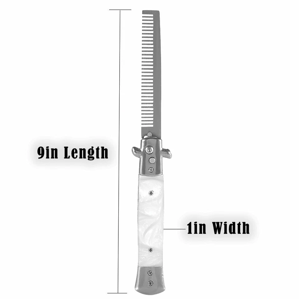 Cuchillo Peine de Bolsillo Negro Perla Switchblade Pelo Automático Pulsador Plegable Foto 4 de 4