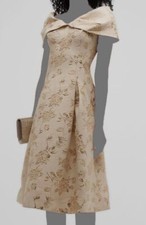  580 Rickie Freeman by Teri Jon Women Gold Metallic Off Shoulder Dress Size 8