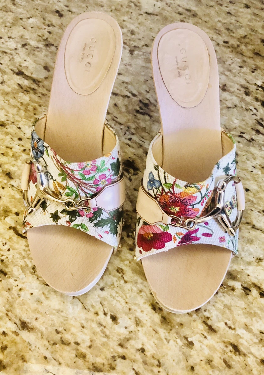 Gucci Floral Horsebit Mules Heels Size 8 eBay