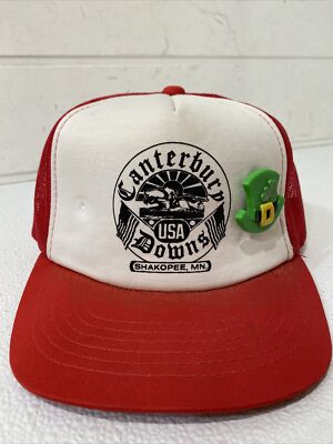 Vtg Young An Canterbury Downs Hat Horse Racing Red Trucker Mesh Snapback Cap