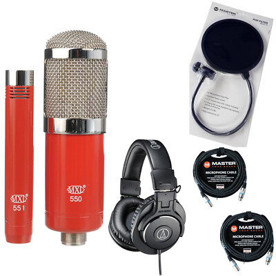 MXL 550/551 Condenser Ensemble Microphone Kit Red, Headphones