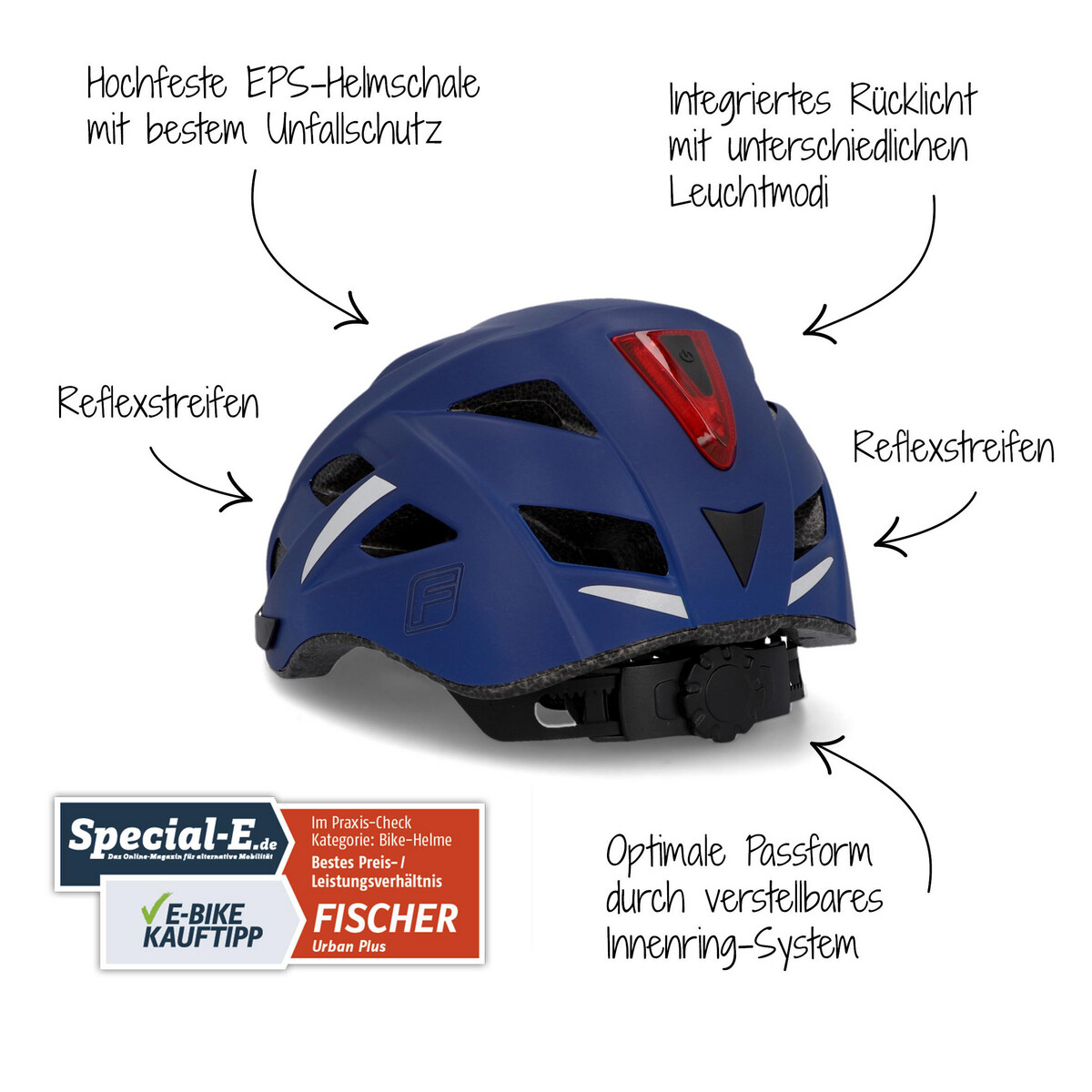 Fischer Fahrradhelm Urban Plus Boston L/XL matt blau 58-61cm inkl.  Rcklicht | eBay