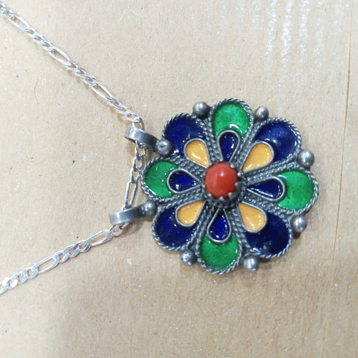 Pendentif Ancien En Argent Massif émaillé Ben Yenni - Bijou Traditionnel