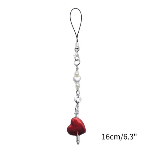 Retro Nail Red Heart Charm Pendant Chain Phone Straps Pocket Keychain Strap - Zdjęcie 8 z 8