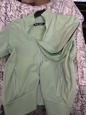 Palm Angels Light Green Zip Track Jacket Men s Collared Logo Long Sleeve