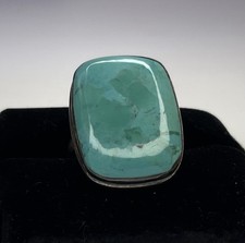 Genuine Turquoise Statement Ring Solid Sterling Silver Cushion Cut Size 8.75