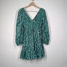 Rixo Sasha Floral Mini Dress Green Cotton Eyelet Broderie Anglaise Small Preown
