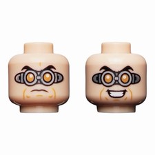LEGO Minifigure, Head Dual Sided Black Eyebrows, Silver Goggles