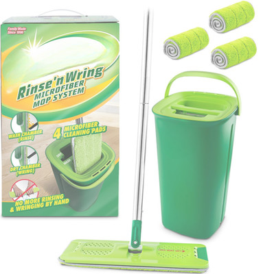 Trapeador con cubo doble cámara agua limpia/sucia 4 mopas microfibra pisos hogar