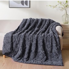 Sherpa Fleece Weighted Blanket - Sleep in hug - Grey- SEALED 15Lbs Soft, Warm