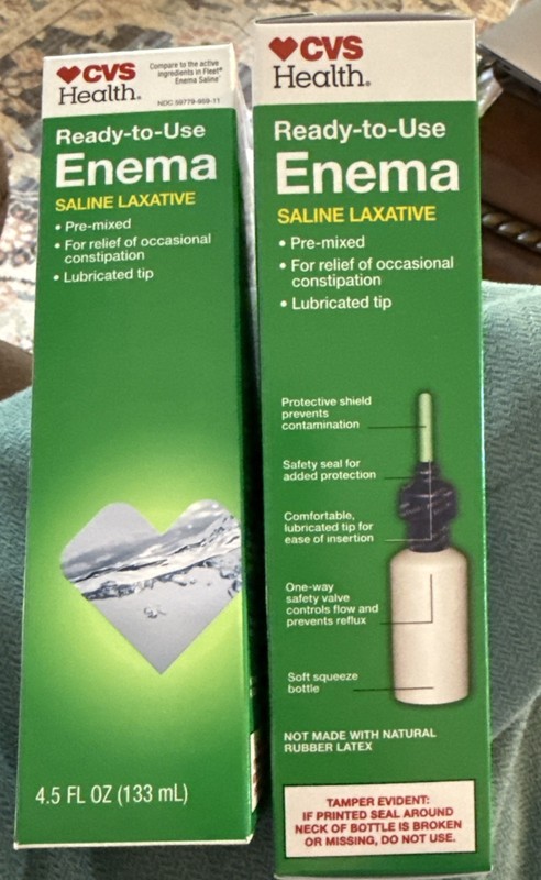 Lot of 2 CVS Health Ready-to-Use Enema Saline Laxative 4.5 fl oz eachExp02/28