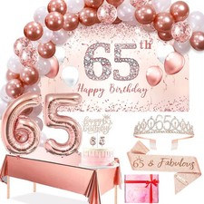 65th Birthday Decorations Balloon Set Women's Arch, Rose Gold 65th Birthday B...