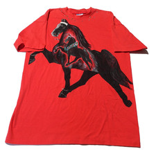 VINTAGE T-Shirt Horse 90s One Size Made In USA Red Bedazzled Unisex Oversized