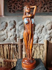 8.0-in Vintage Japanese Netsuke Old Boxwood Carved Body Art Beauty Statue