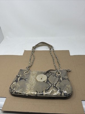 Auth DKNY Gold Snakeskin Leather Satchel Shoulder Bag