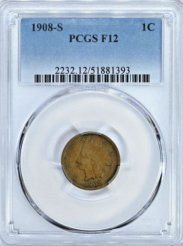1908-S Indian Head Cent PCGS Graded F12 FINE San Francisco Fine Coin 2232