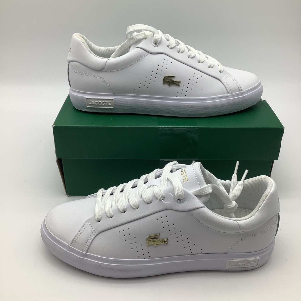Lacoste Powercourt Leather White Gold Logo Sneakers Athletic