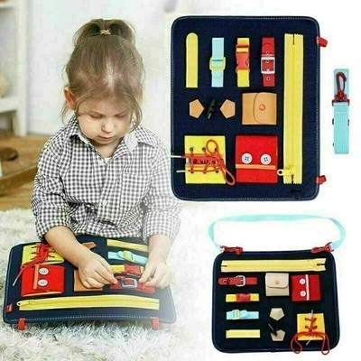 Kids Learning Toys Toddler Busy Board Montessori Basic Skills Board Educational