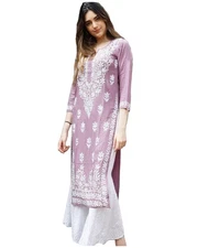 Gosriki Women'S Rayon Blend Straight Chikankari Embroidered Kurta (Victoria P...