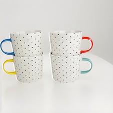 10 Strawberry Street Oogle Polka Dot Mugs Set of 4 13oz Color Handles