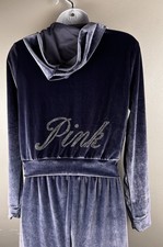 VIctorias Secret Velour Cropped Zip Hoodie Wide Leg Pant Set MIdnight Navy S/XS