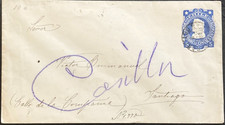 1870, CHILE, 5 CENTAVOS, NIEBIESKI, TŁOCZONY, PORTRET, POCZTA STACJONARNA KOPERTA AD