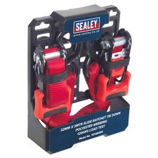 Image of Sealey TD1202SR Slide Ratchet Tie Down 32mm x 3m Polyester Webbing S Hooks 1200k