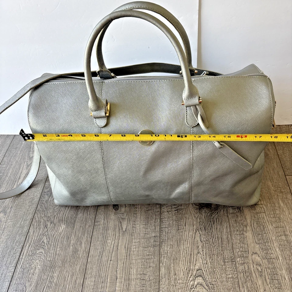 Joy Mangano Genuine Leather Clothes It All Bag Tote Duffle Silver Pockets RFID - Image 3 of 4