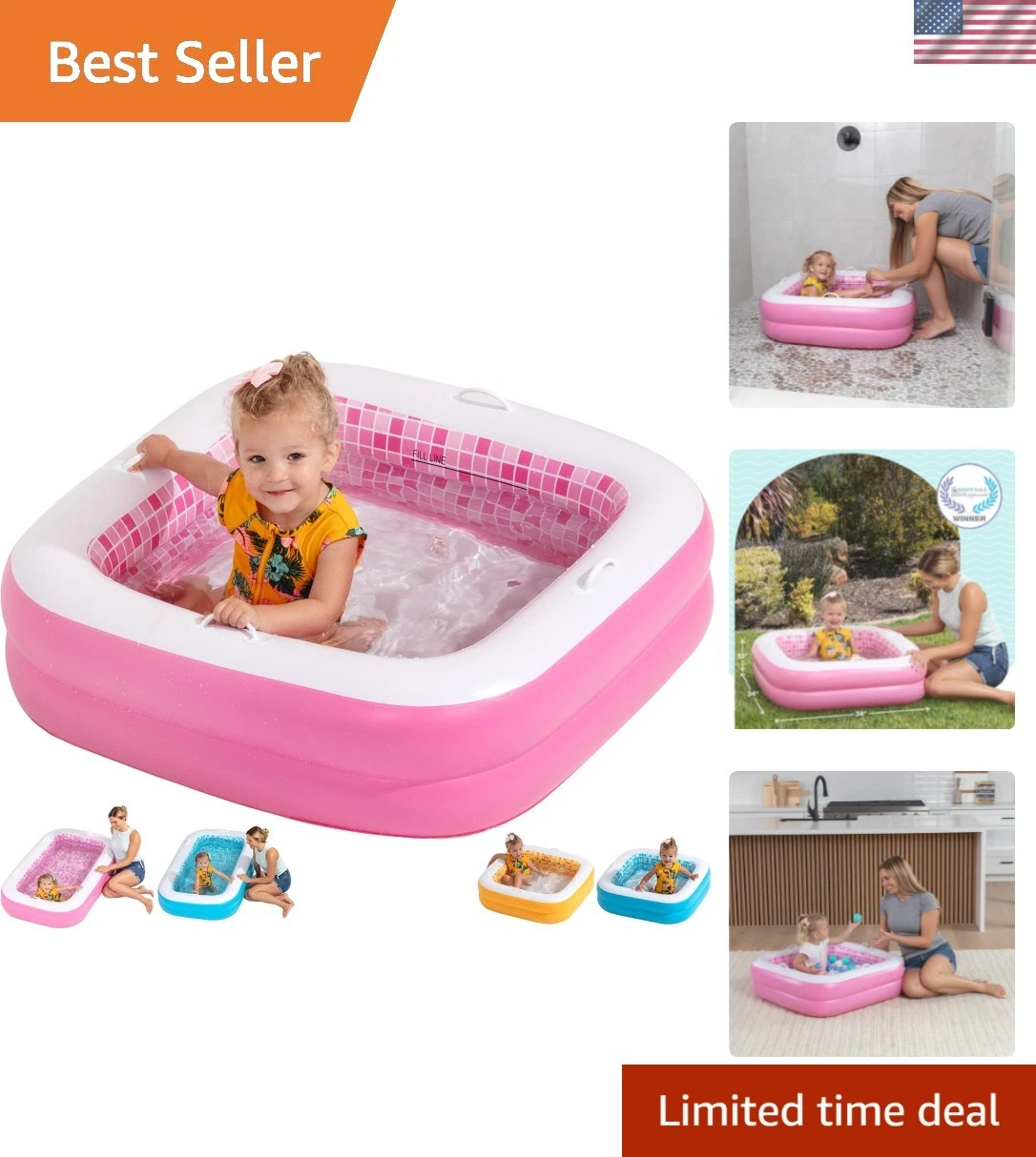 3-in-1 Inflatable Baby Pool, Bathtub & Ball Pit for Toddlers 1-3, Patented Sa...