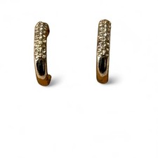 Gold Tone Pave Crystal Huggie Hoope Earrings
